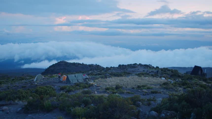 Small campsite in the wilderness on a very cloudy day