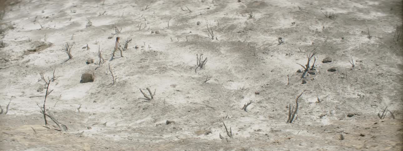 A woman walks on the sand