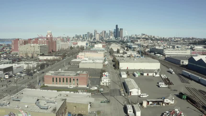Buildings in large city on sunny day