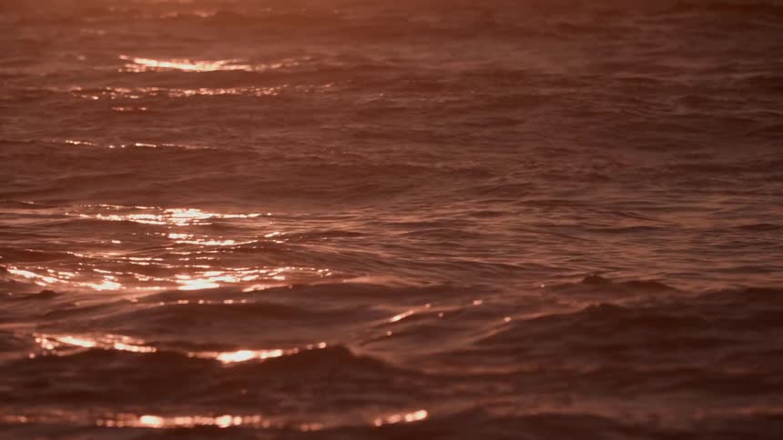 Light of sunset glistens on rippling ocean waves