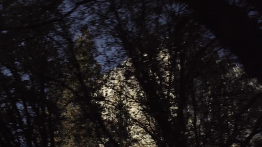 Traveling past trees and white cliffs on a sunny day