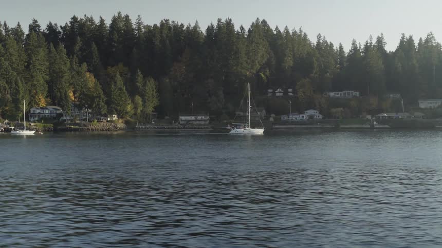 Boats sail on a lake