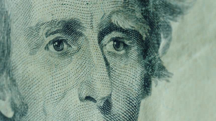 Man stares out from an american paper currency