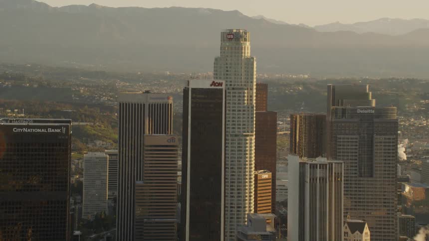 Aerial zoom of Downtown Los Angeles