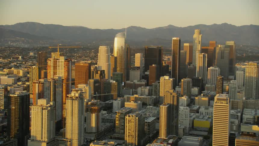 Downtown Los Angeles glows at sunset