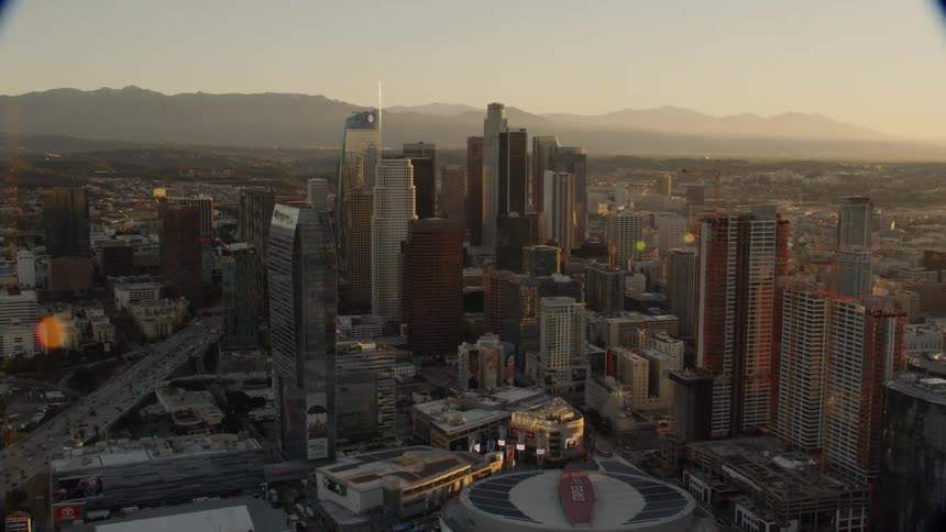 DTLA Skyline and Staples Center at Sunrise