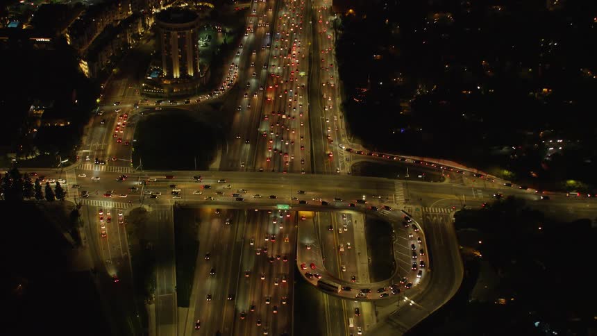 Aerial view of traffic on a freeway in Los Angeles
