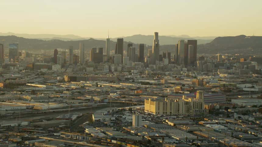 The sun is setting on the city