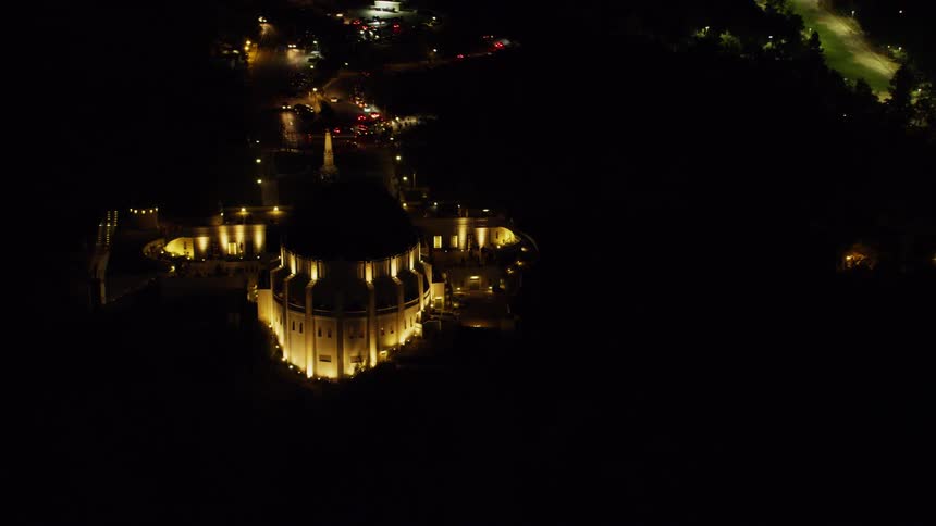 Lights illuminate the Griffith Observatory at night