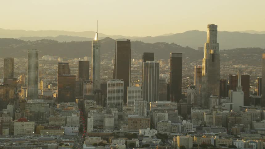 LA Skyline glistens at sunset