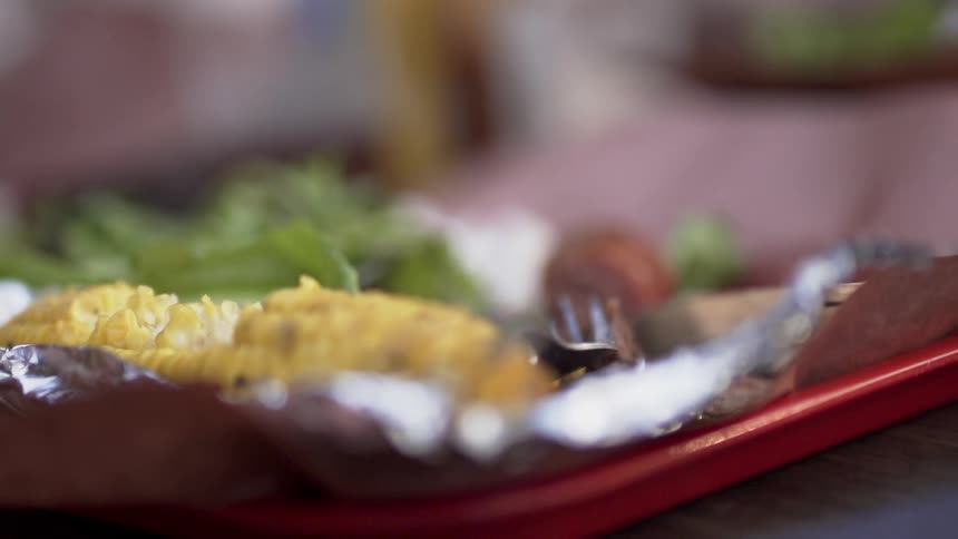 Food sits on a tabletop