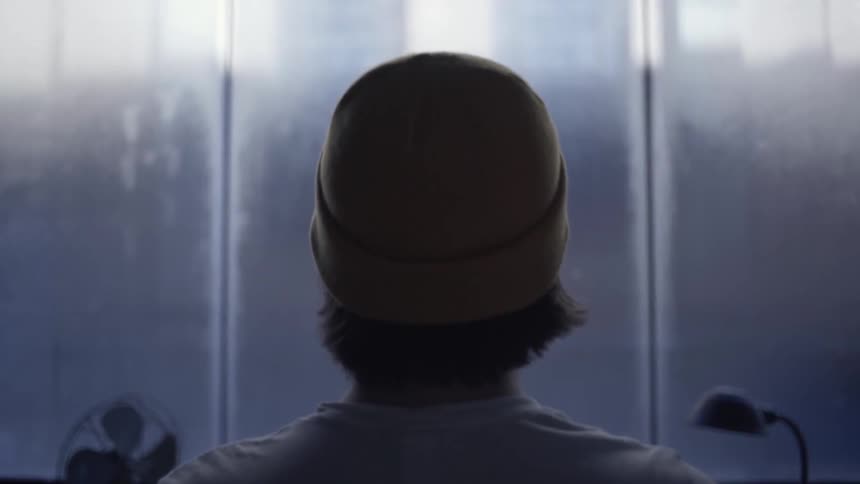 A person is wearing a beanie