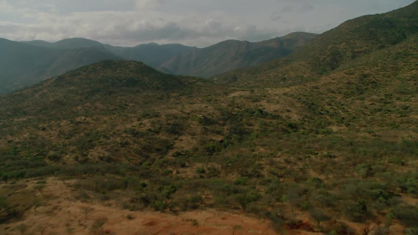 The hills are covered with green grass and bushes