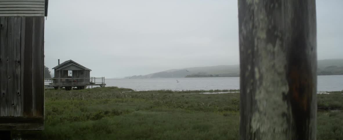 A small house next to a lake