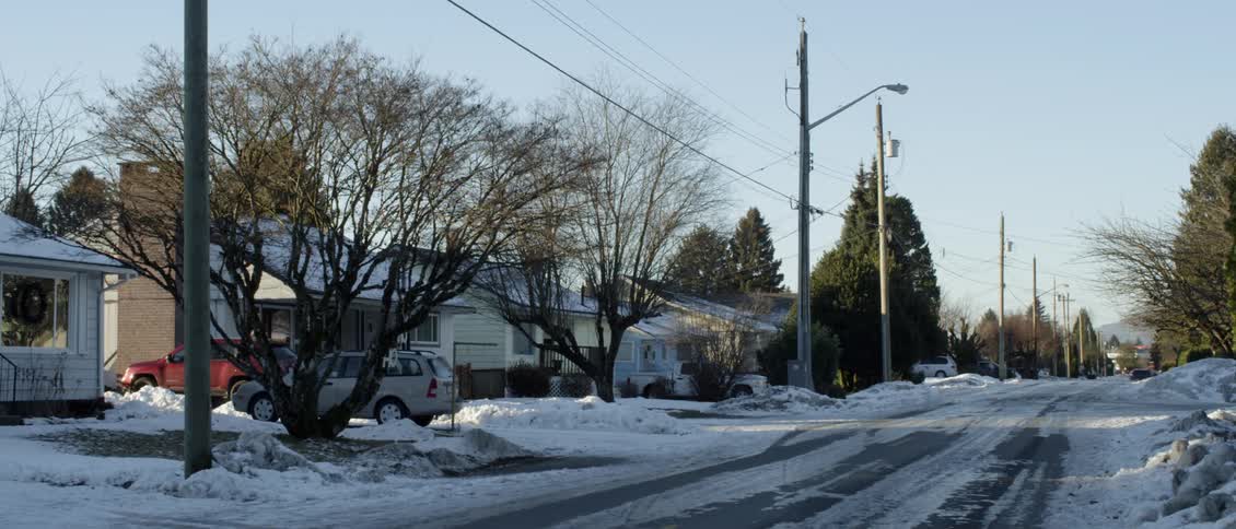 A snow covered neighborhood