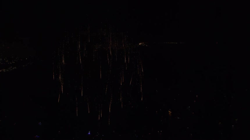 Aerial view of fireworks over the ocean, July 4th