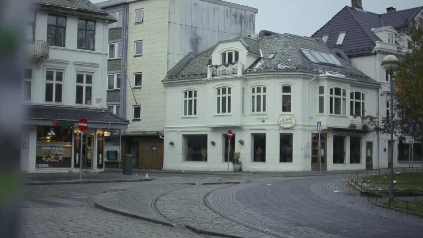 An abandoned city square on a cloudy day