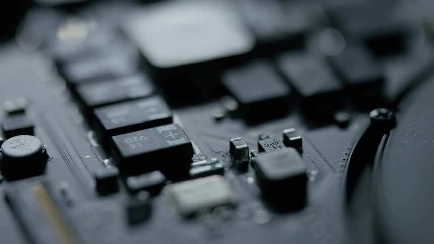The computer board is full of small chips