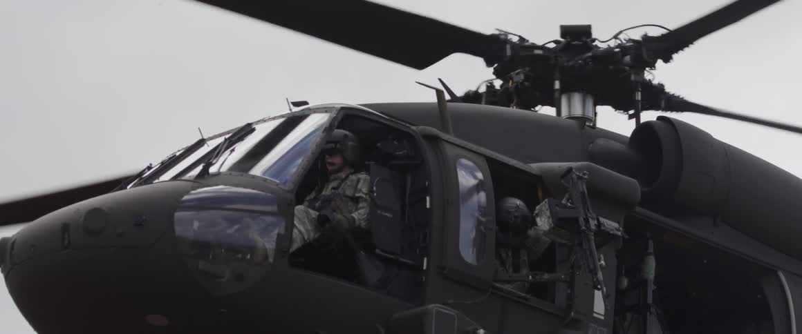A military helicopter flying