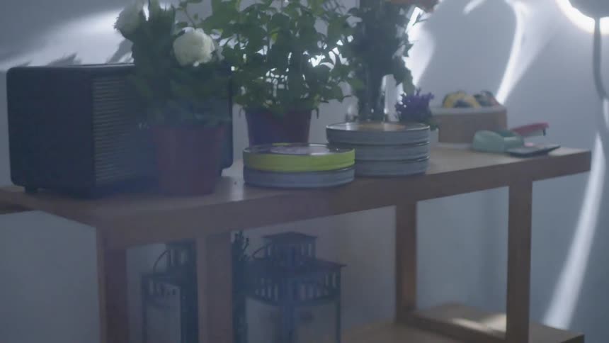 Light shines on a side table
