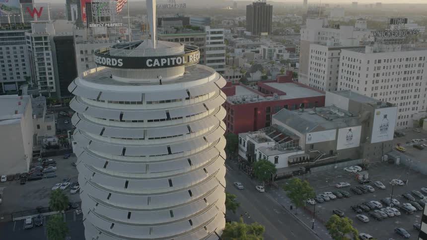 A tower stands in a city