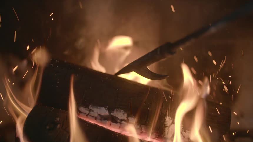 A campfire is crackling