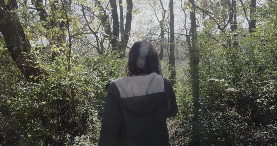 Woman hikes in a forest