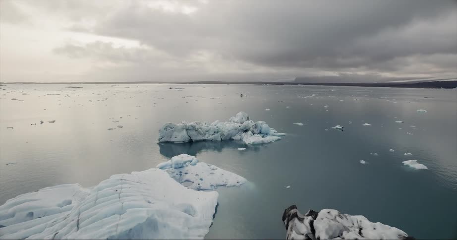 Ice floats in a lake