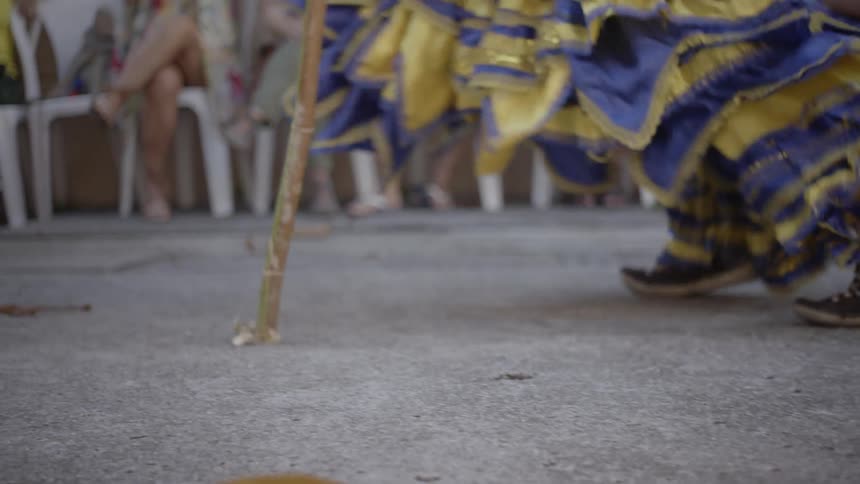 A person is dancing in costume