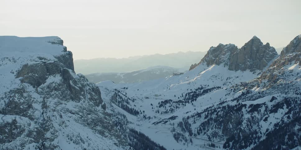 Snow covered mountain peaks and ridges