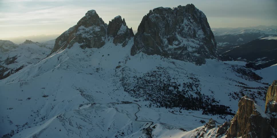 The snow is creeping up the top of the mountain with Sellajoch