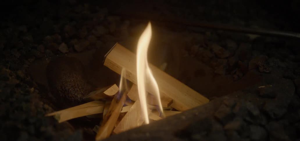 Wood in campfire is burning