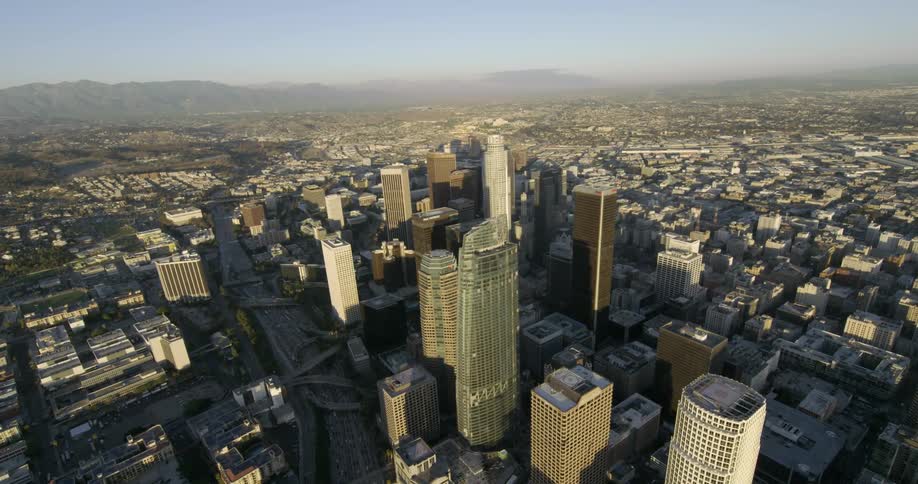 Aerial view of city skyscrapers