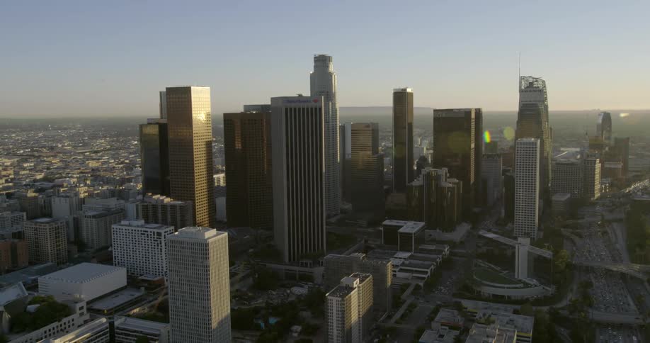 Aerial view of city skyscrapers