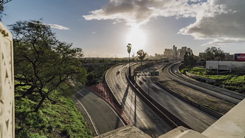 The busy highway has many cars