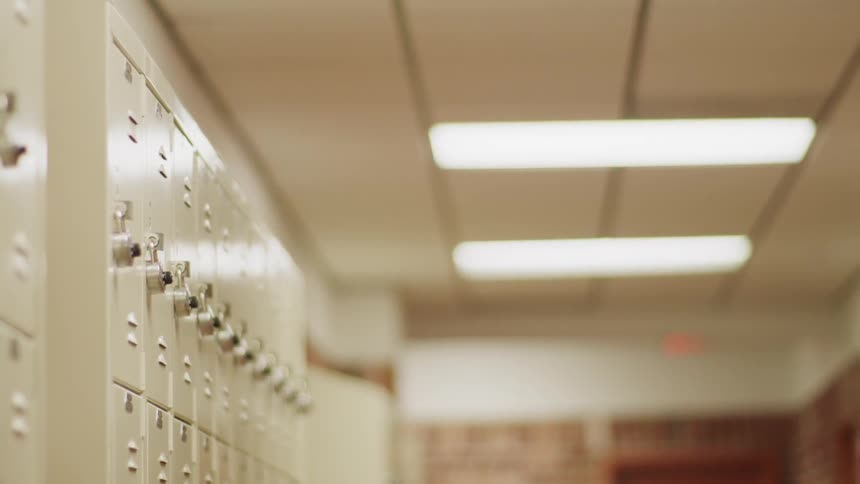 Lockers line the school hallway