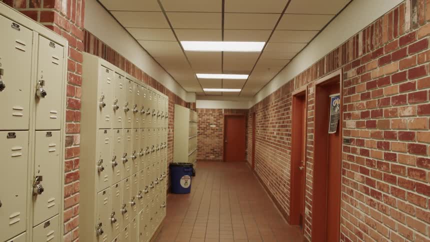 Lockers line a school hallway