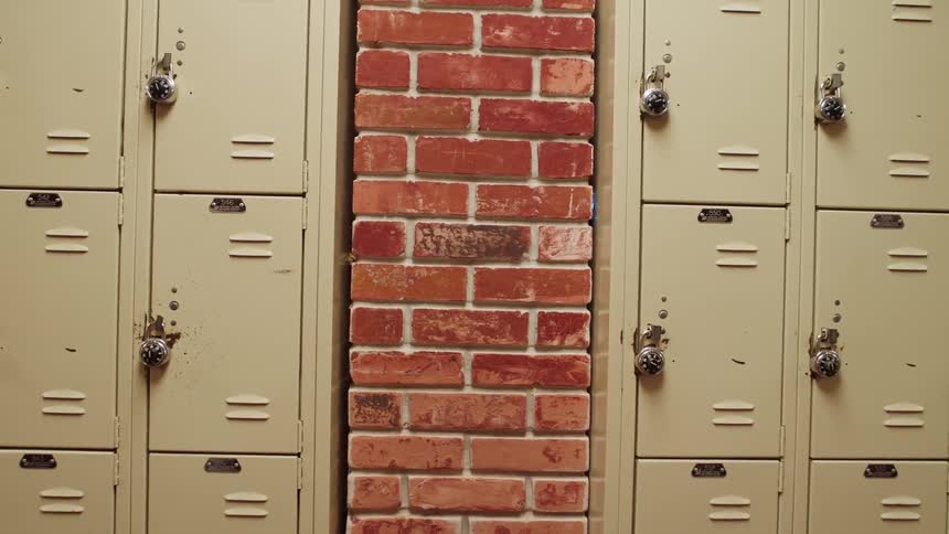 Lockers line the school hallway