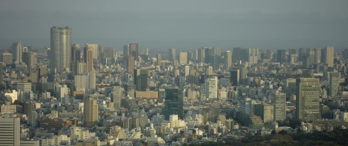 Many buildings together in a city