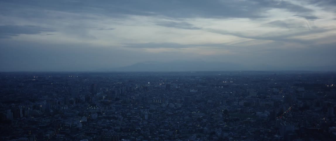 Buildings and rooftops of a city at dusk