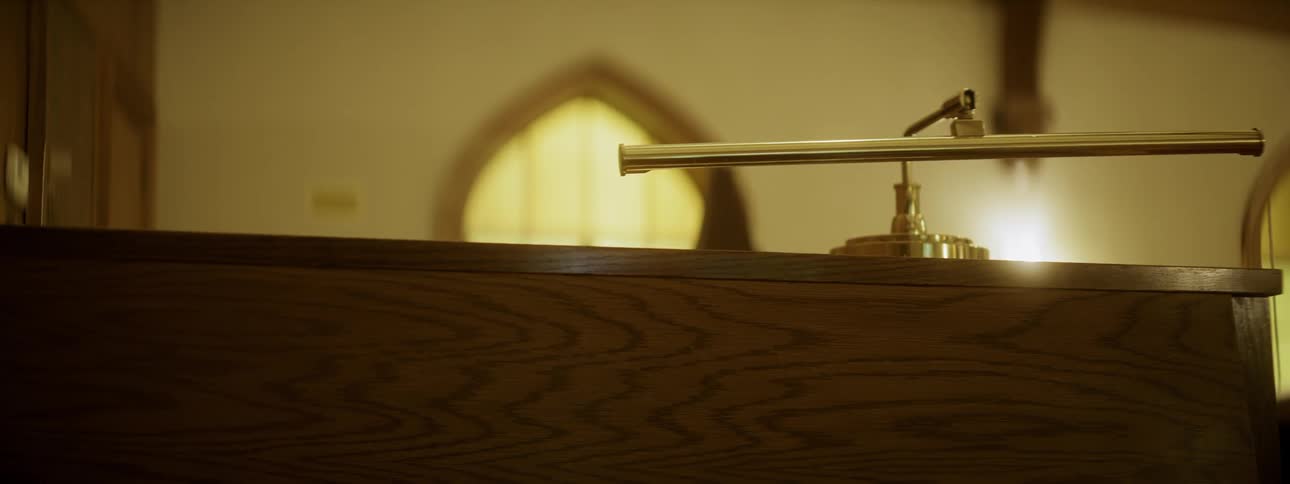 Church pew with a window in the background