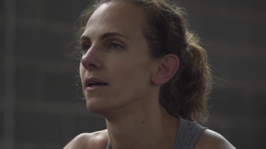 Woman breathing heavy