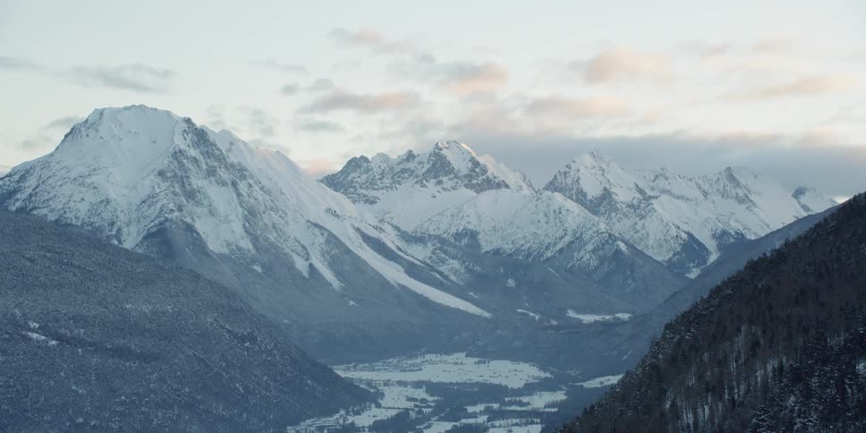 Snow covered mountain peaks and ridges