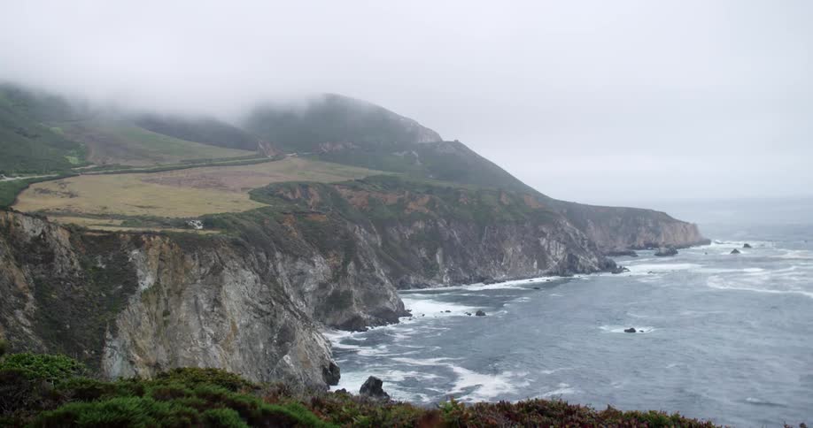 View of Big Sur coastline on a foggy day