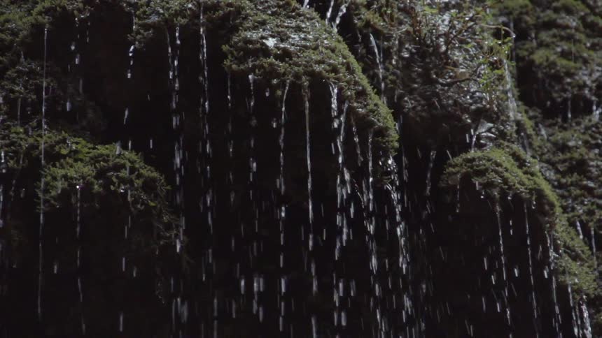 Water slowly pours over some rocks