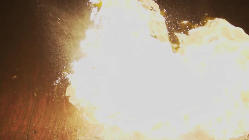 Fire explodes on the ground