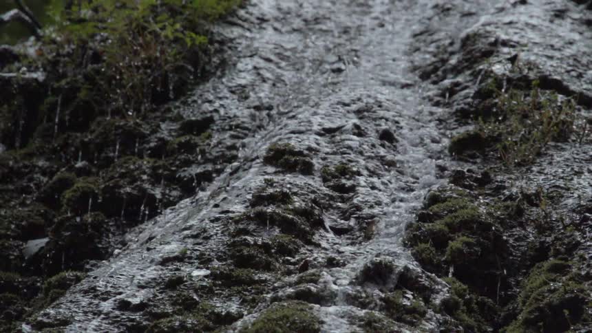 Water going over rocks of a small waterfall