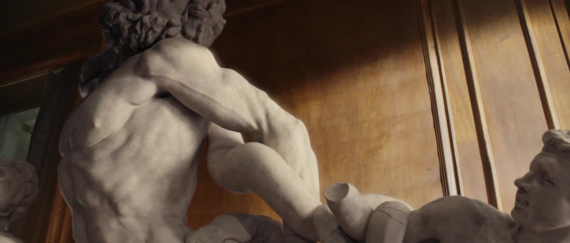 Large statue sits in a big room