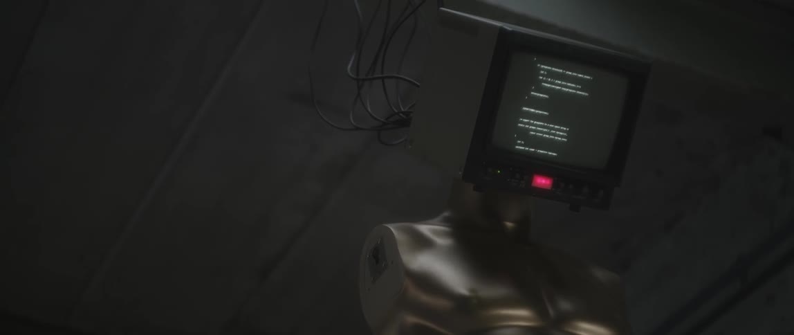 Screen scrolls white words on a monitor