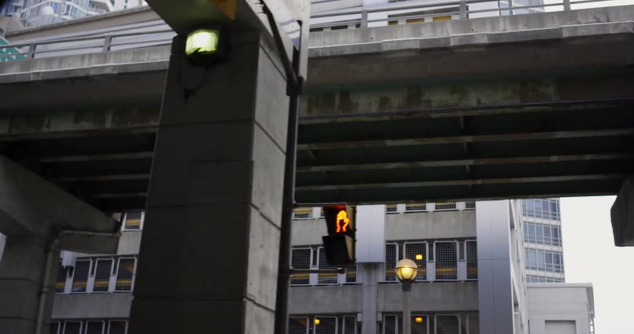 View of the underside of overpasses in a city